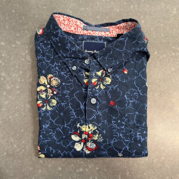 Tommy Bahama Navy Floral Button-Down Shirt – Cotton/Silk Blend – Size XL - Picture 2 of 14